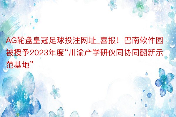 AG轮盘皇冠足球投注网址_喜报！巴南软件园被授予2023年度“川渝产学研伙同协同翻新示范基地”