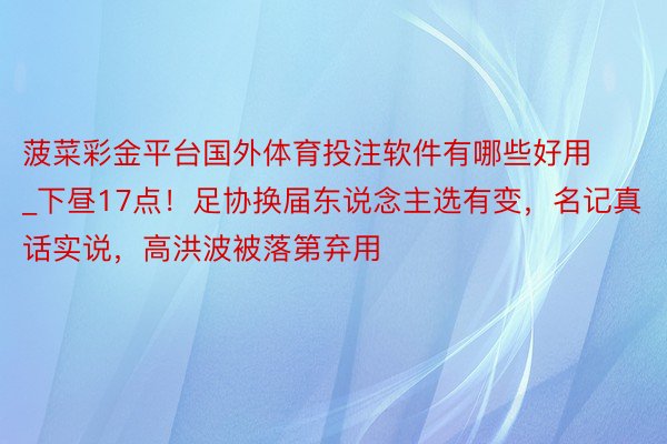 菠菜彩金平台国外体育投注软件有哪些好用_下昼17点！足协换届东说念主选有变，名记真话实说，高洪波被落第弃用